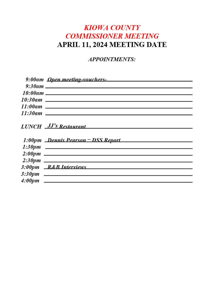 BOCC Meeting Schedule 4/11/2024