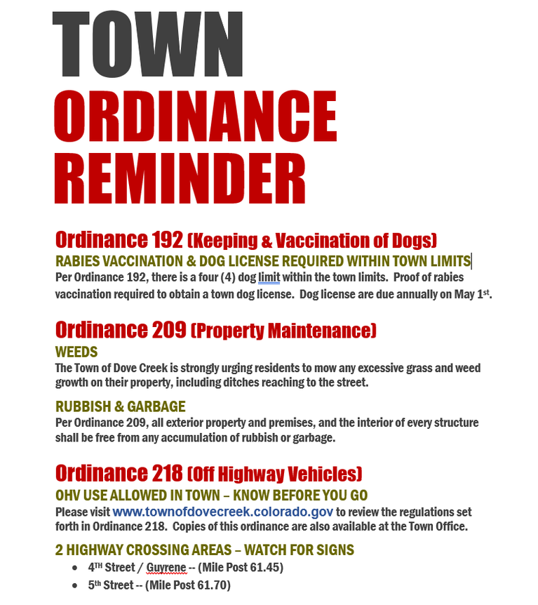 Ordinance Reminder