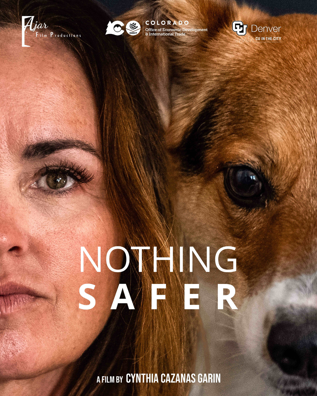Movie poster for the film Nothing Safer, which shows a woman and a dog,