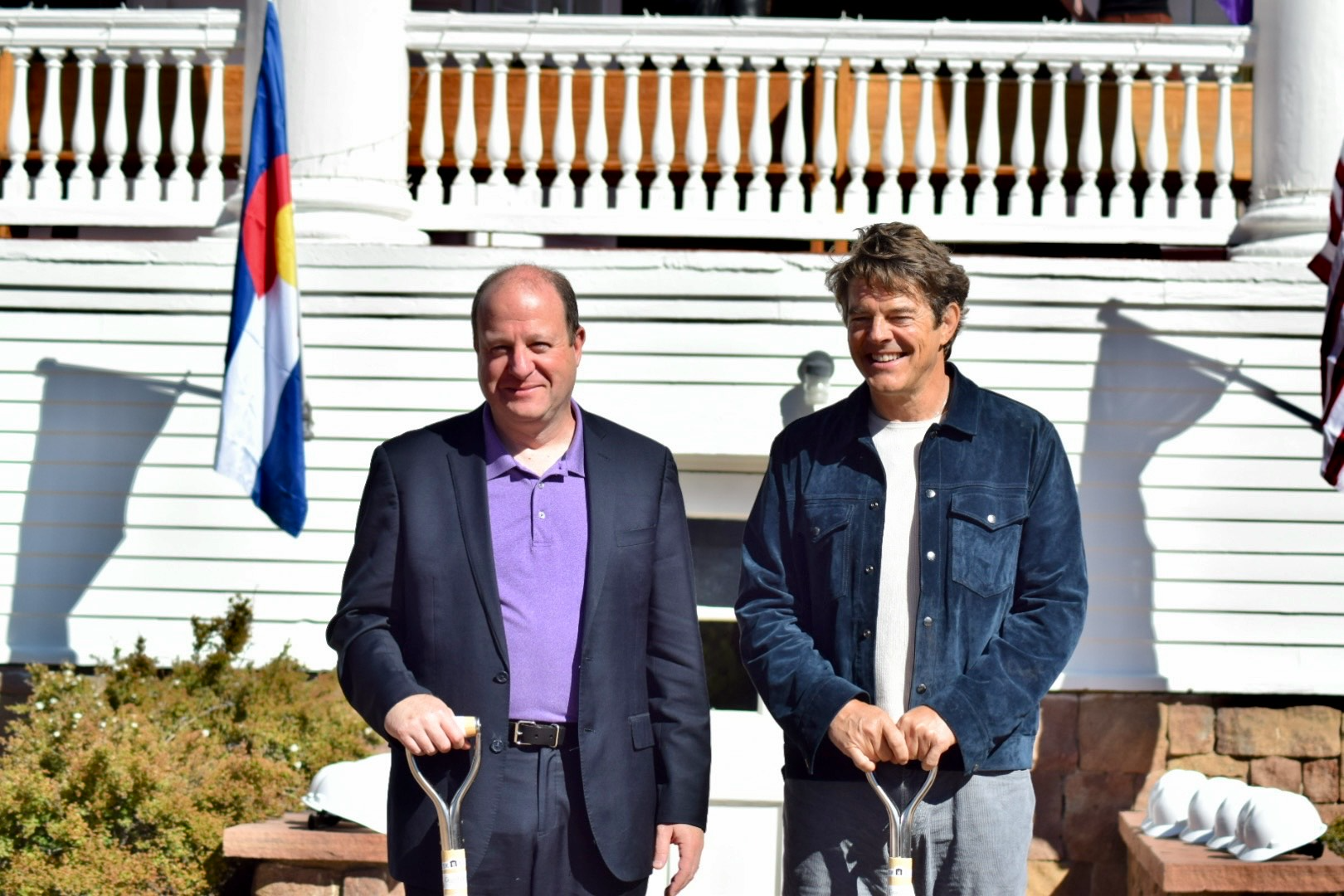 Governor Polis and Blumhouse CEO Jason Blum at the groundbreaking Ceremony of the Stanley Exhibit Center.