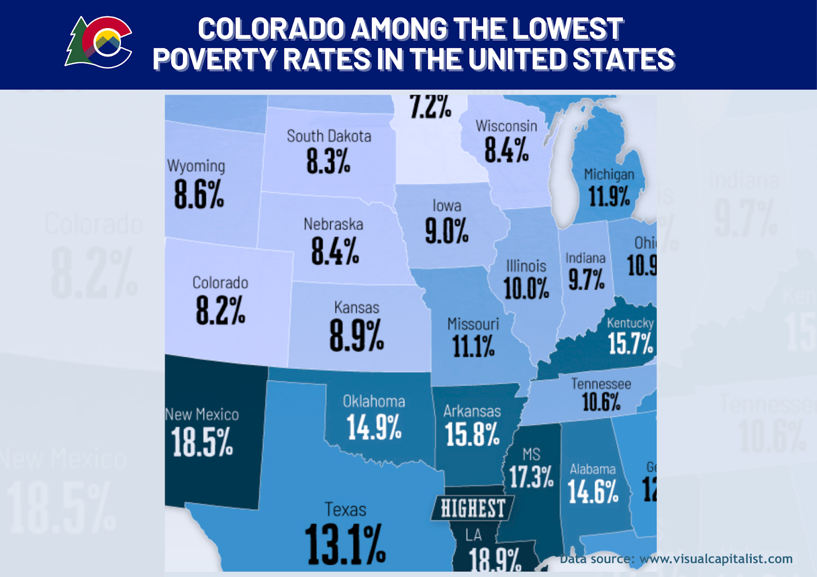 Zoomed in Map of Poverty Rates in the United States