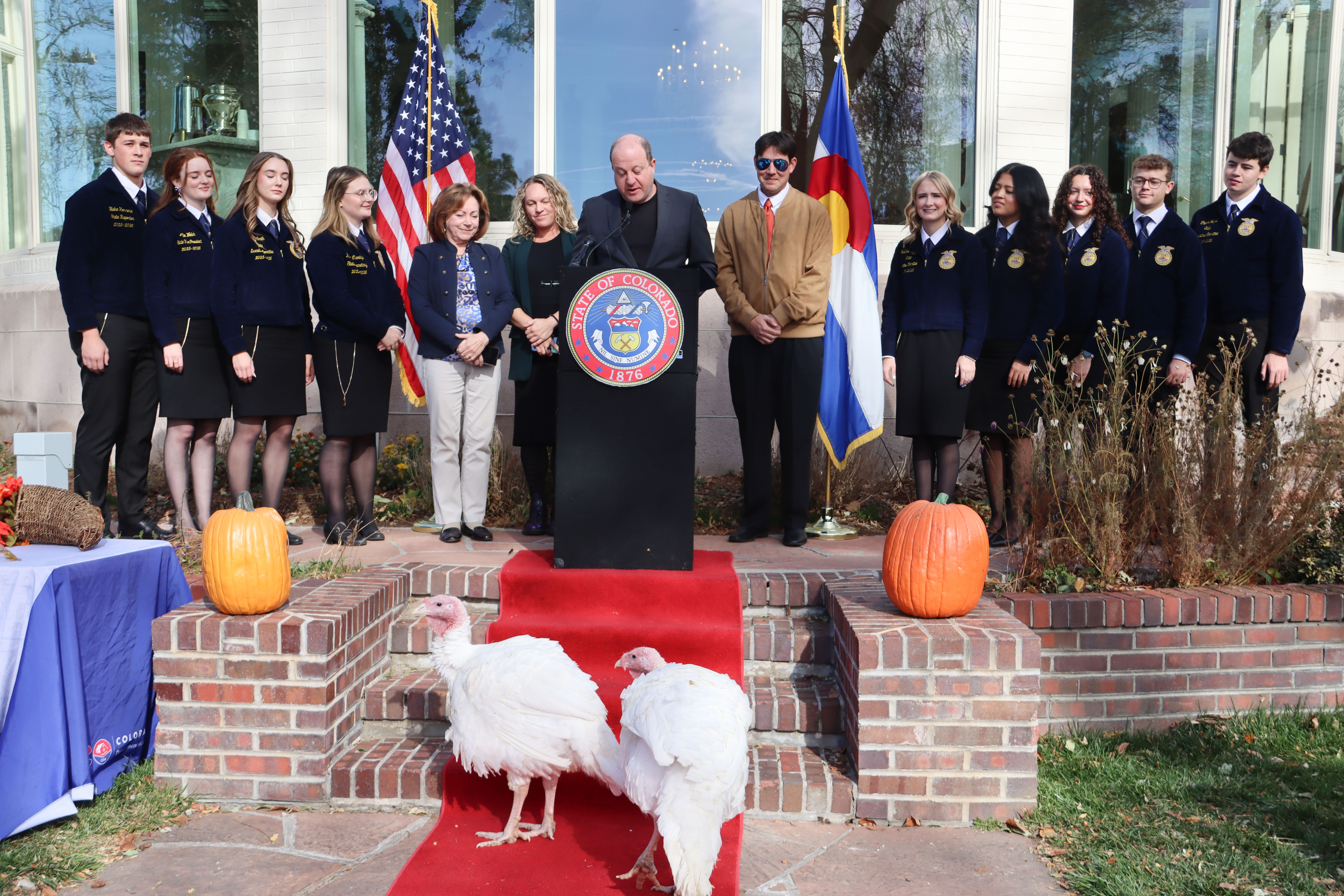  Governor Polis reads the official pardon for Butch Cassidy and the Sundance Kid, two Colorado raised turkeys pardoned in Colorado's third annual turkey pardon release