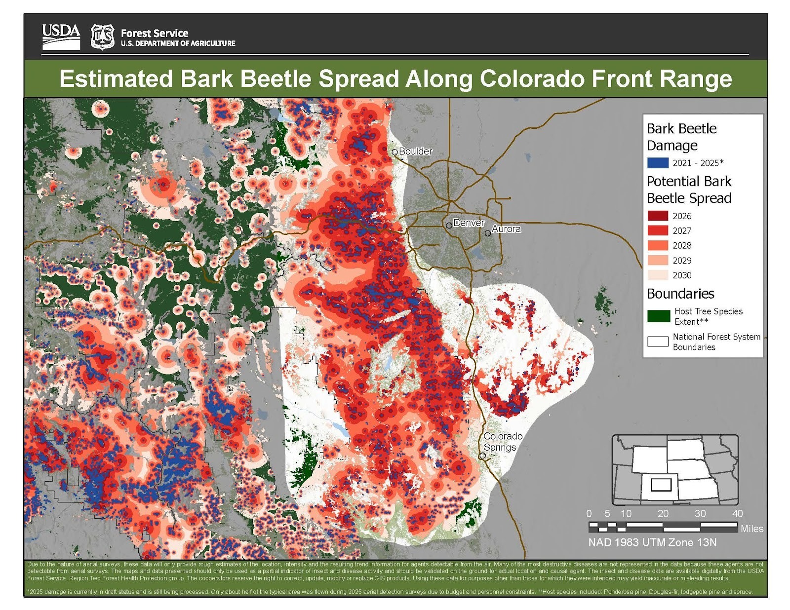 Bark Beetle Map along the Colorado Front Range