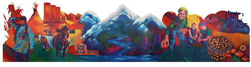 Image of the CDA traveling mural depicting different scenes celebrating Colorado's agriculture