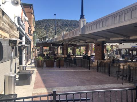 Outdoor dining area in Glenwood Springs during the day