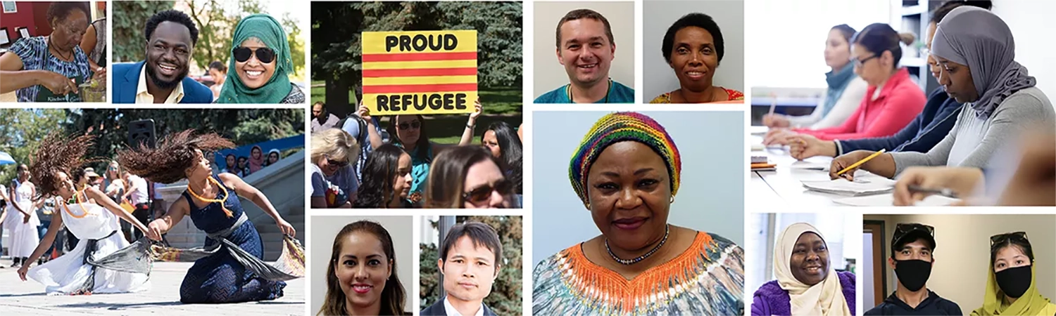 Collage of photos of refugees from different countries