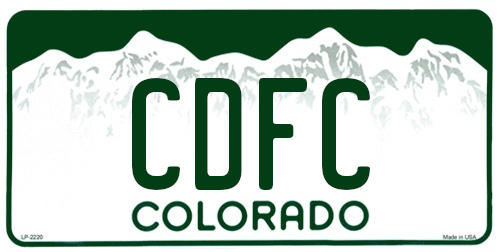 Colorado License Plate with the configuration CDFC above the word COLORADO