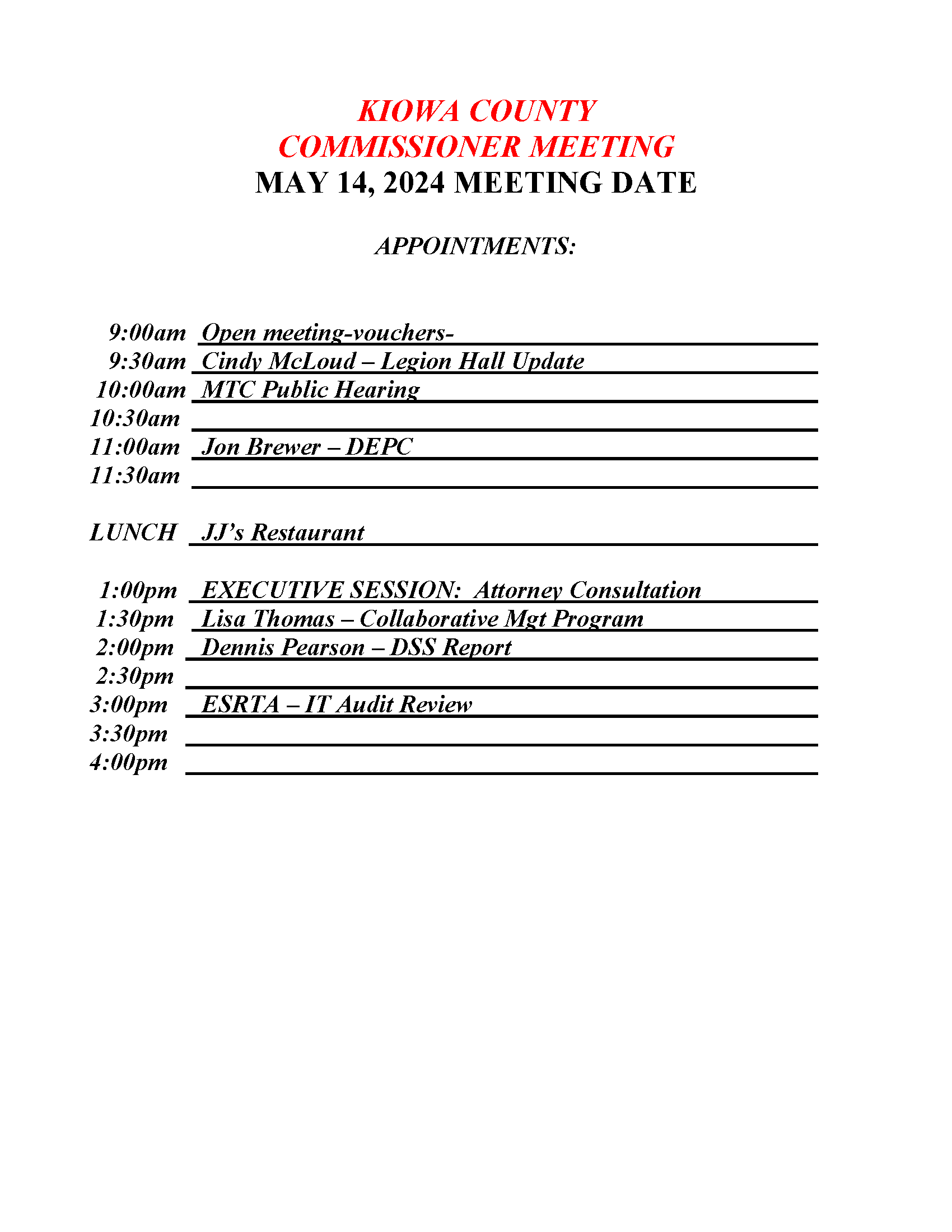 BOCC Meeting Schedule 05/14/2024