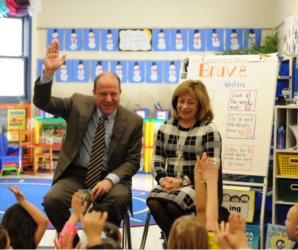 Governor Polis and Lt. Governor Primavera in a School