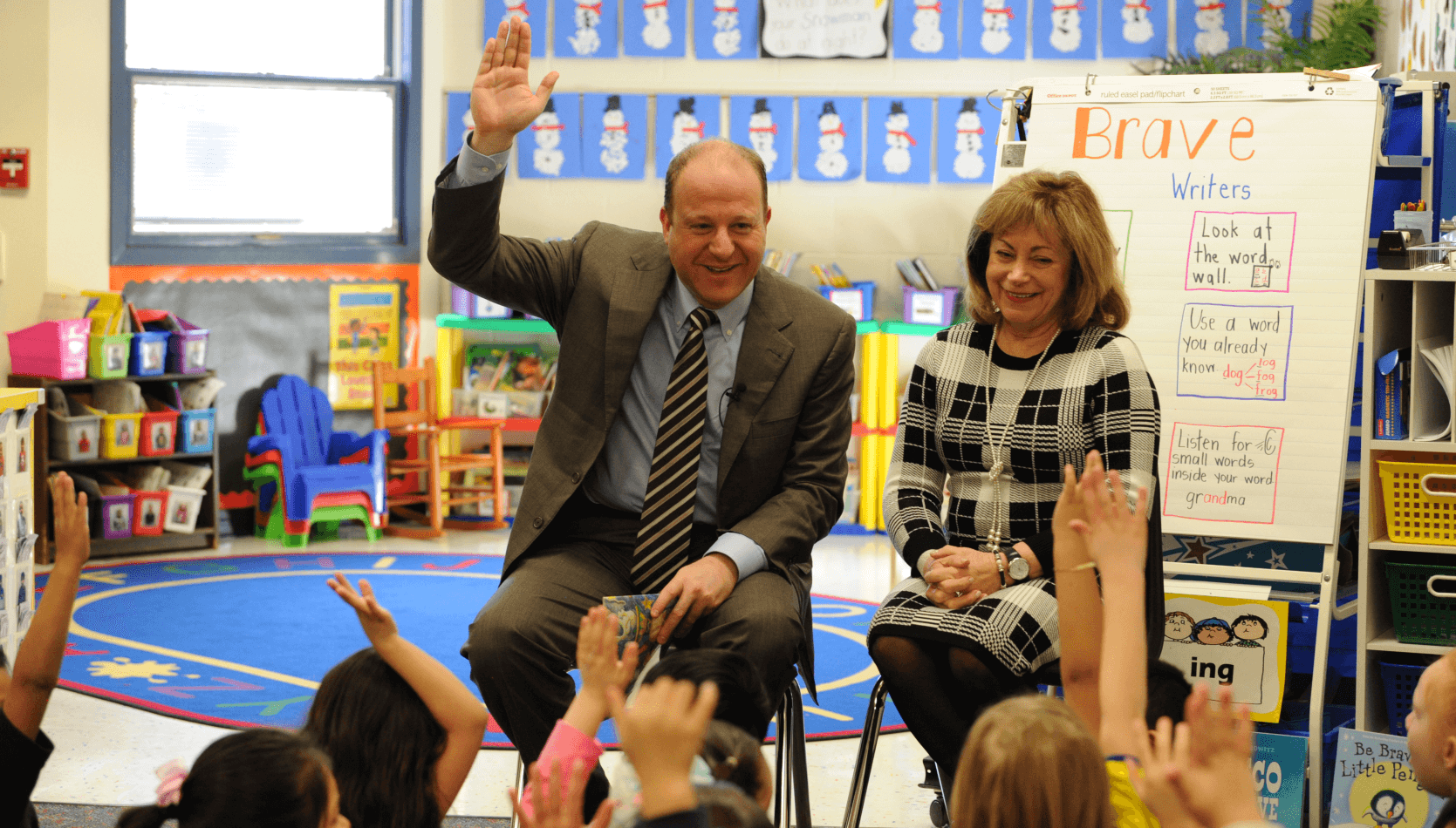 Governor Polis with Lt. Governor Primavera at a School